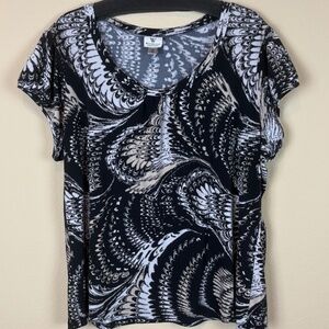 Worthington Stretch Black/White/Beige Swirl Pullover Short Sleeve Top; Size 2X